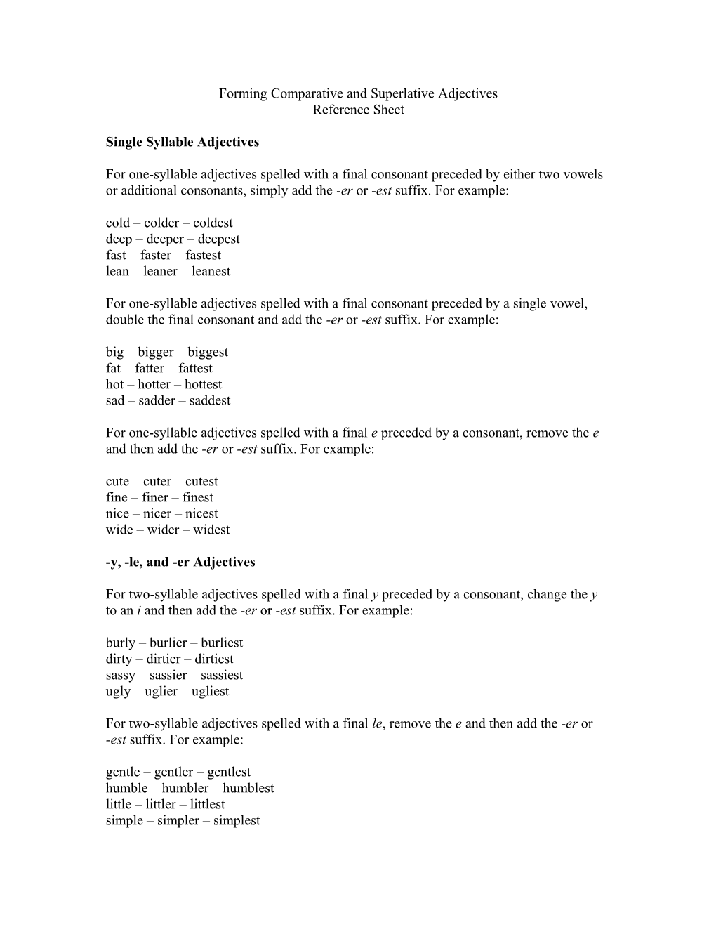 Forming Comparative and Superlative Adjectives