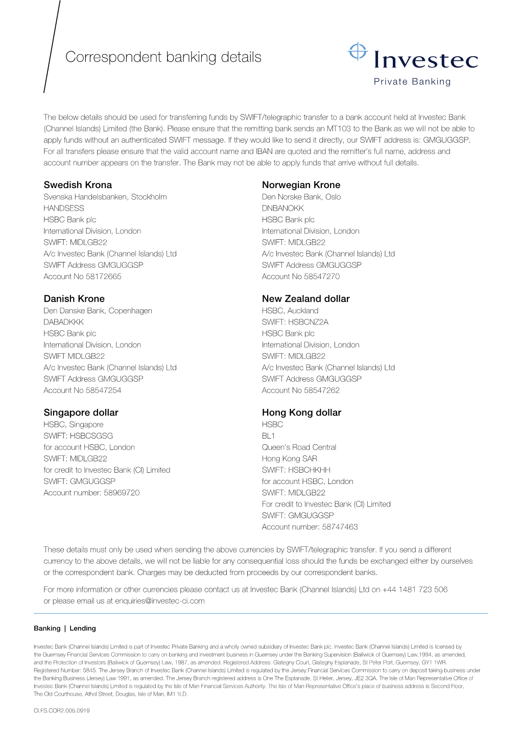 Correspondent Banking Details