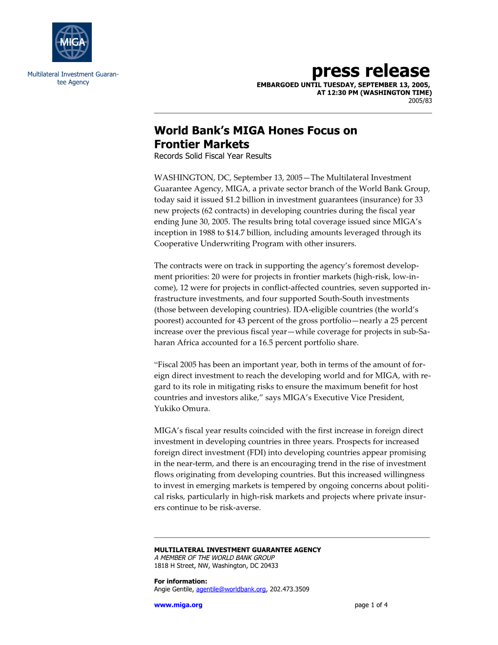 World Bank S MIGA Hones Focus on Frontier Marketsrecords Solid Fiscal Year Results