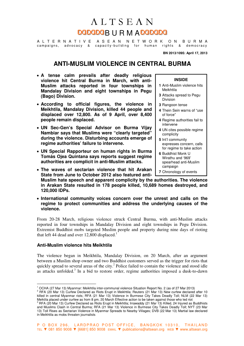 Anti-Muslim Violence in Central Burma