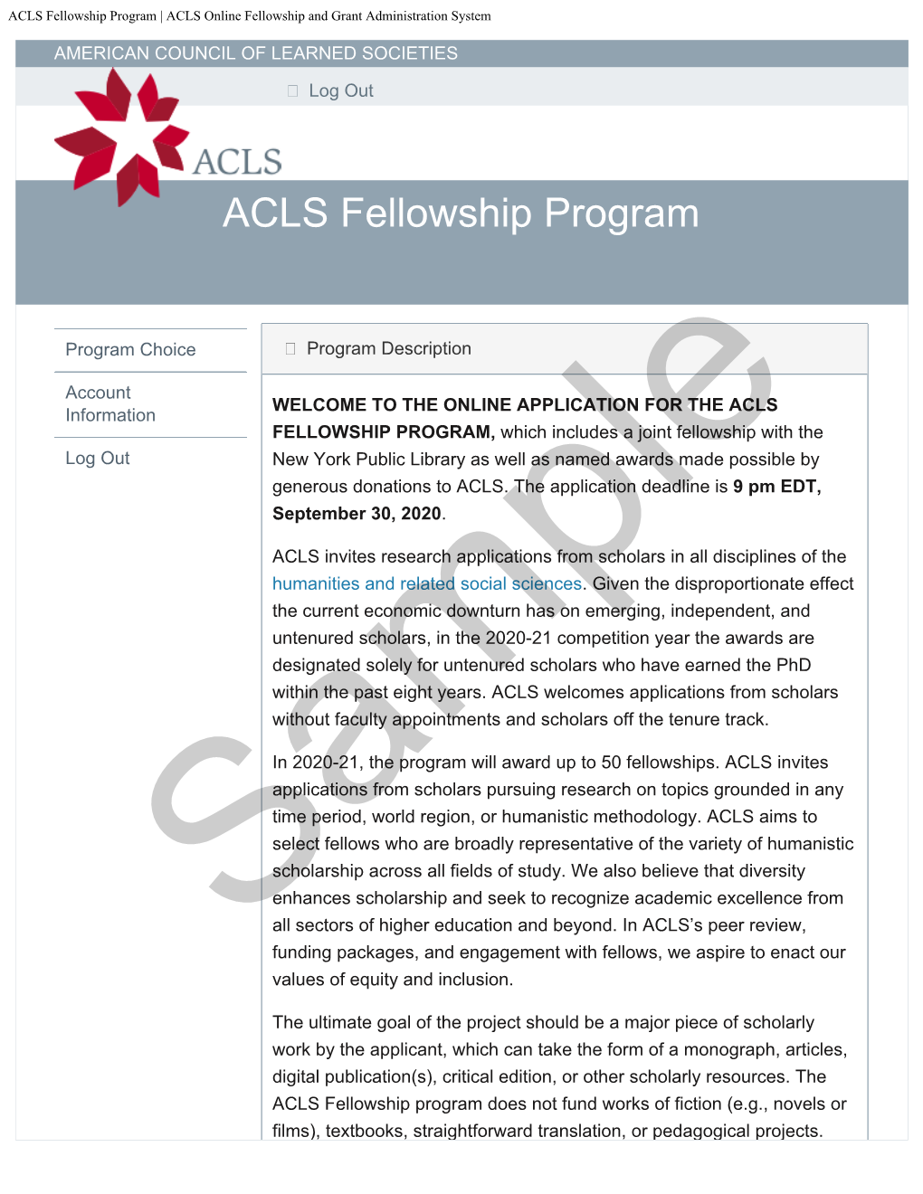 ACLS Fellowship Program | ACLS Online Fellowship and Grant Administration System