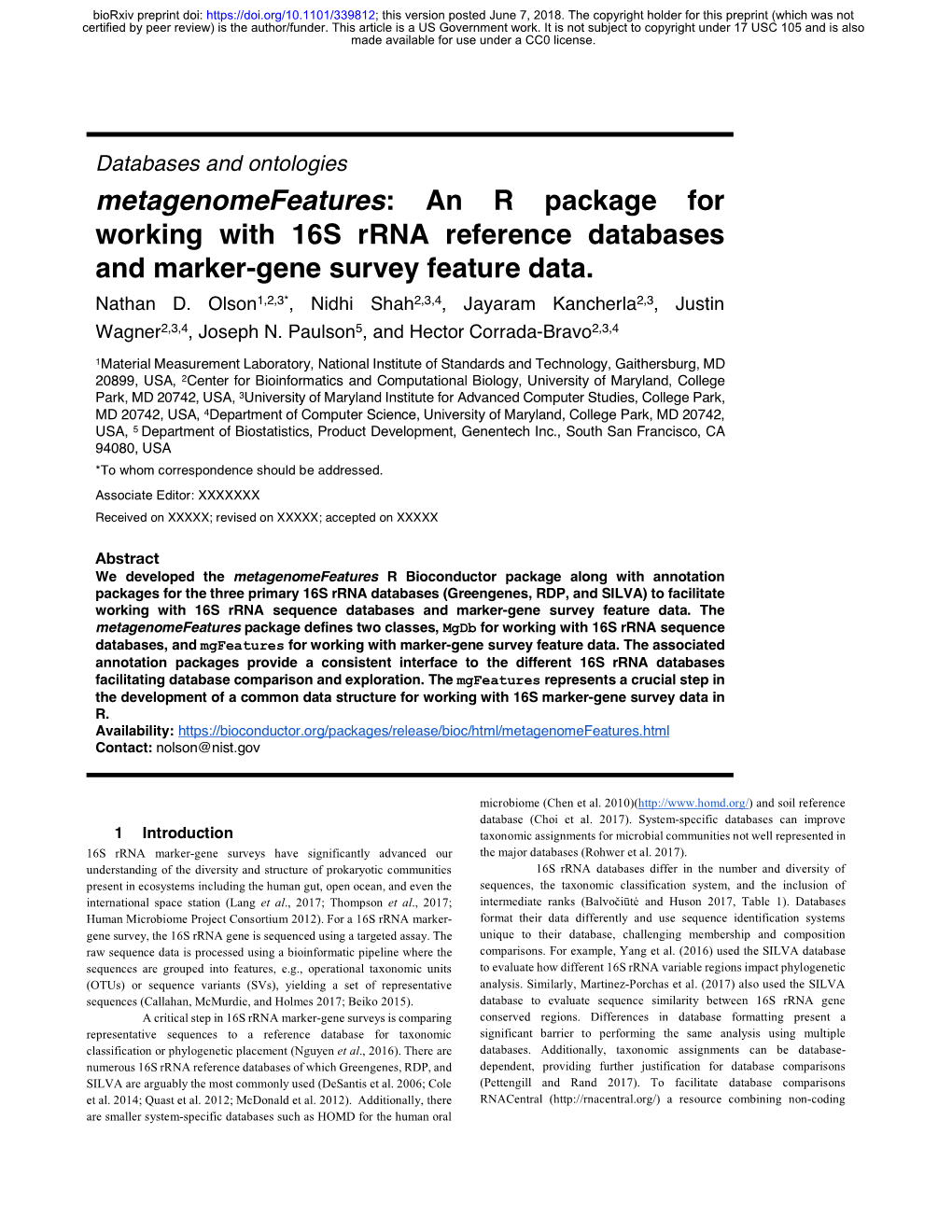 Metagenomefeatures: an R Package for Working with 16S Rrna Reference Databases and Marker-Gene Survey Feature Data