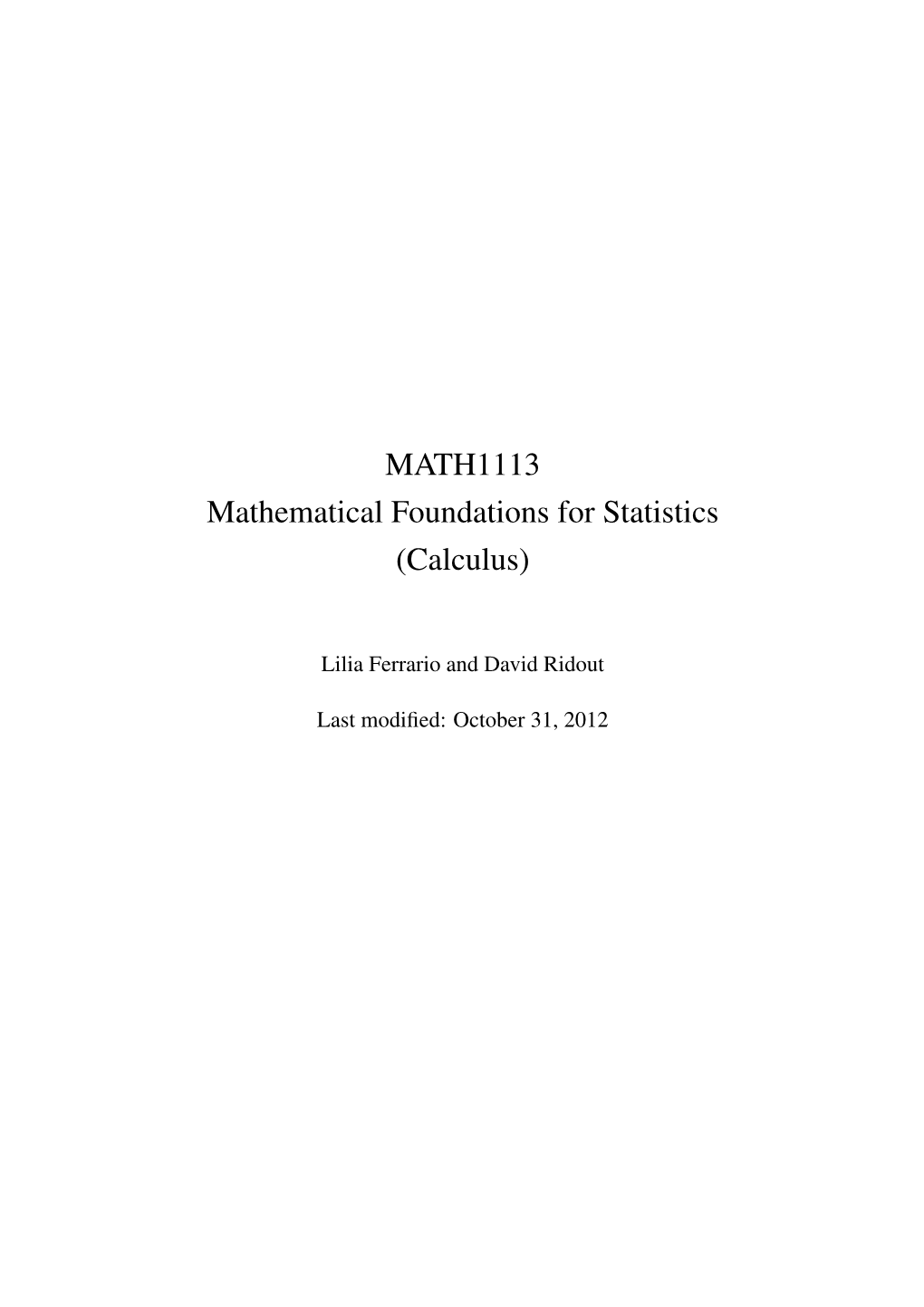 MATH1113 Mathematical Foundations for Statistics (Calculus)