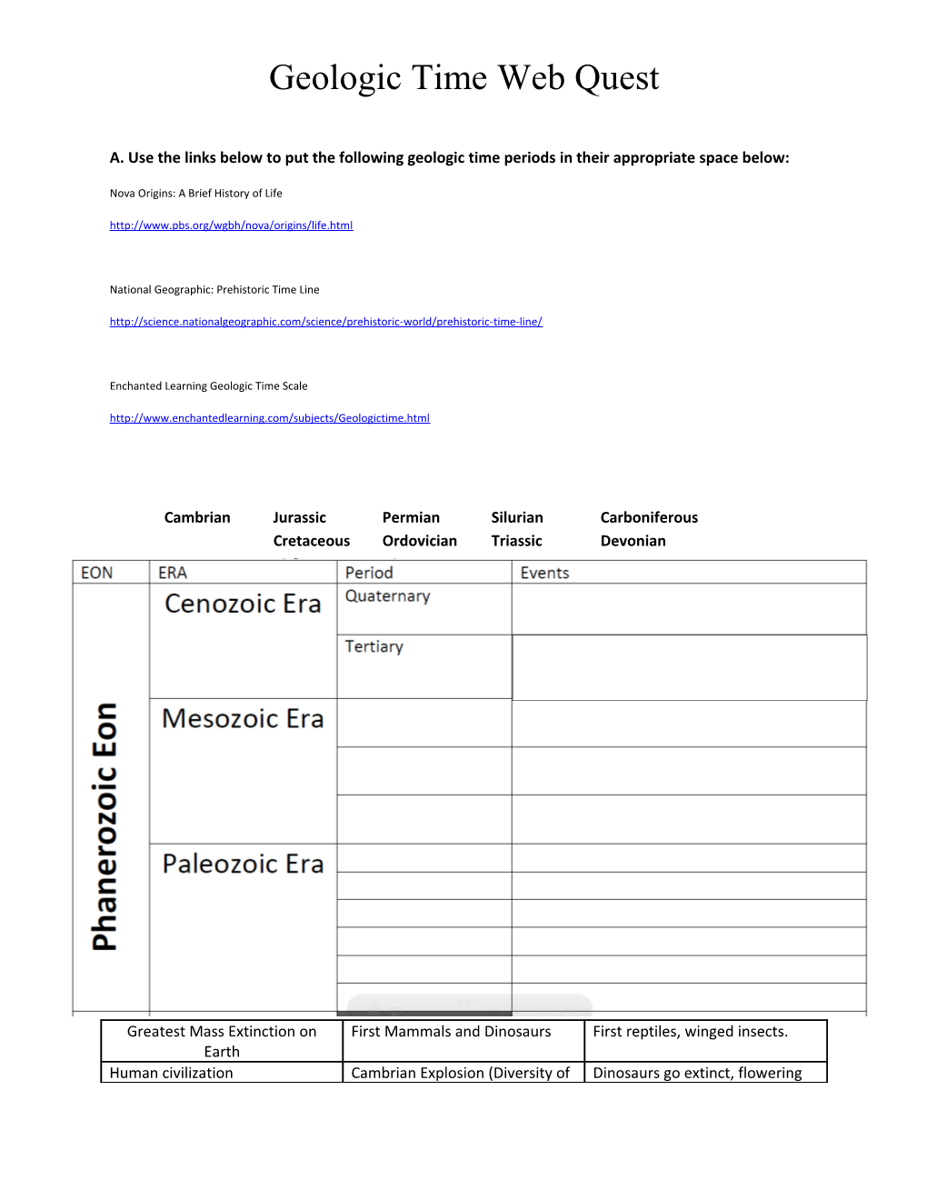 Geologic Time Web Quest