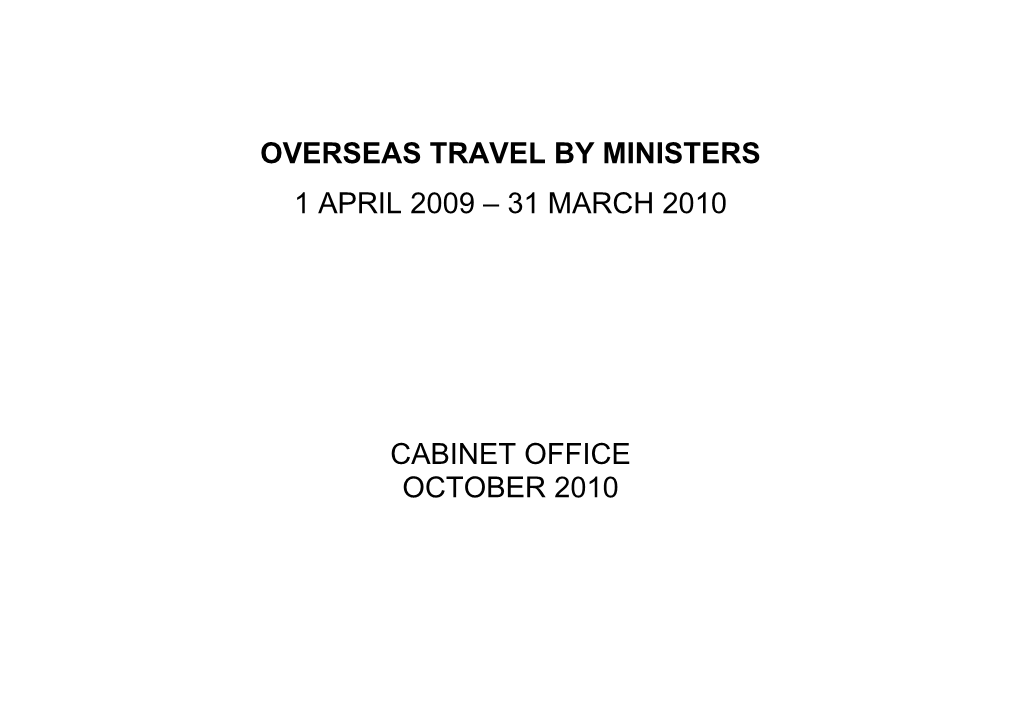 Overseas Travel by Ministers 1 April 2009 – 31 March 2010