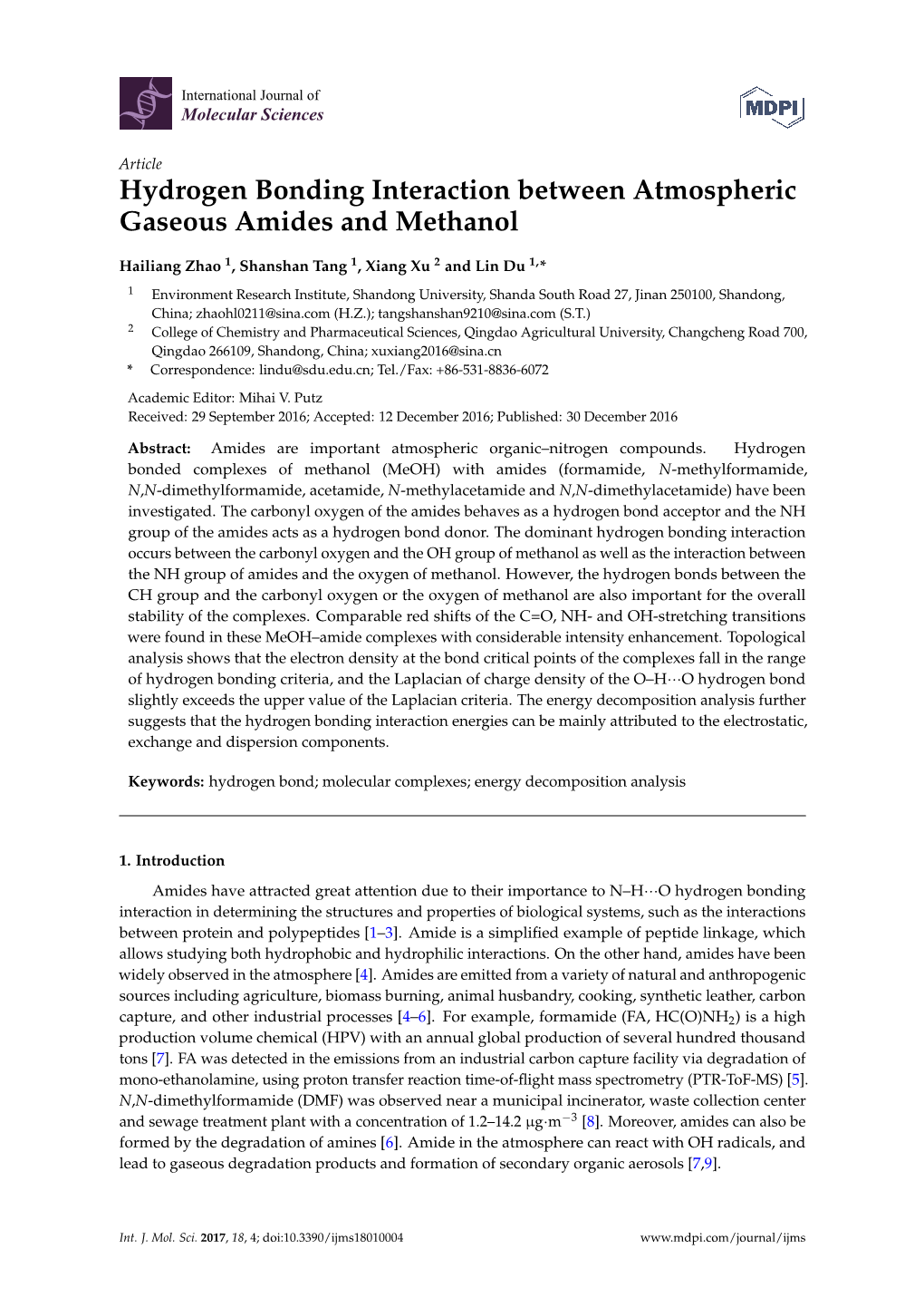 Hydrogen Bonding Interaction Between Atmospheric Gaseous Amides and Methanol