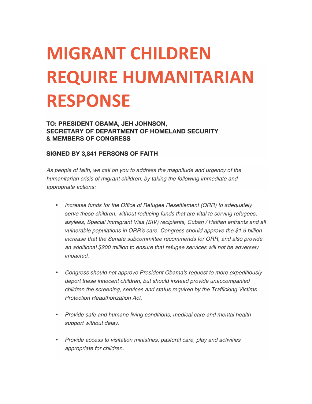 Migrant Children Require Humanitarian Response