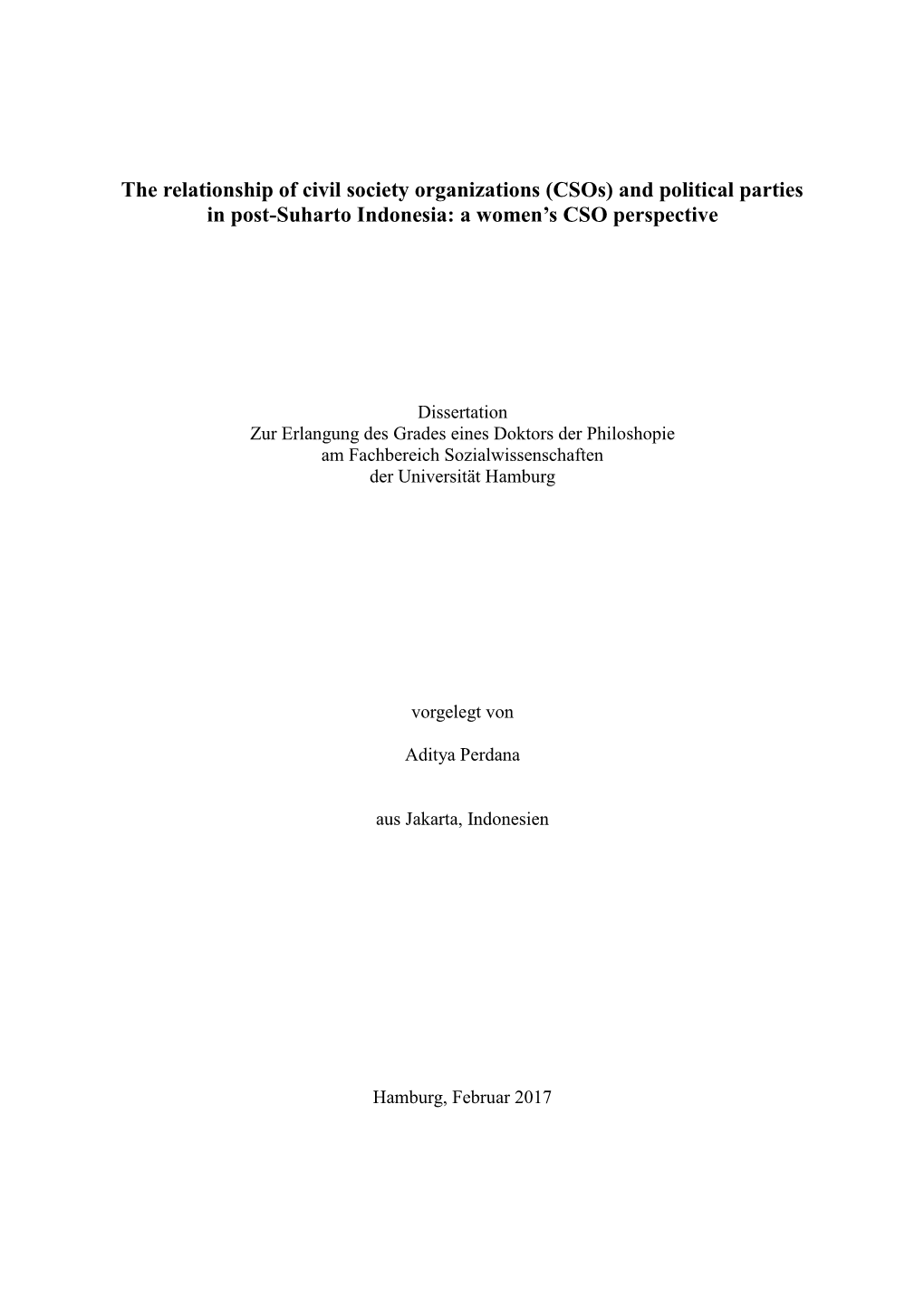 And Political Parties in Post-Suharto Indonesia: a Women's CSO Perspect