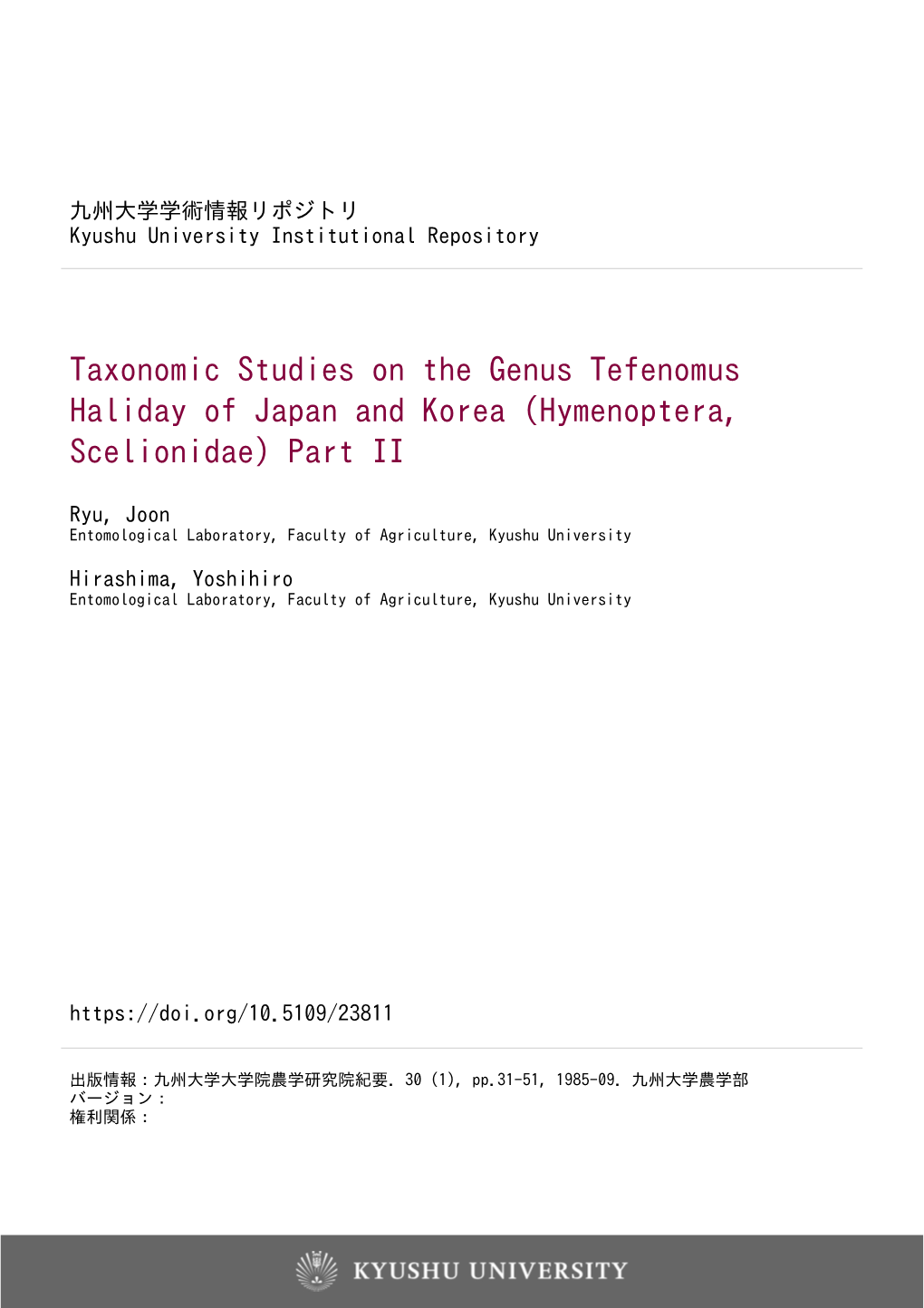 Taxonomic Studies on the Genus Tefenomus Haliday of Japan and Korea (Hymenoptera, Scelionidae) Part II