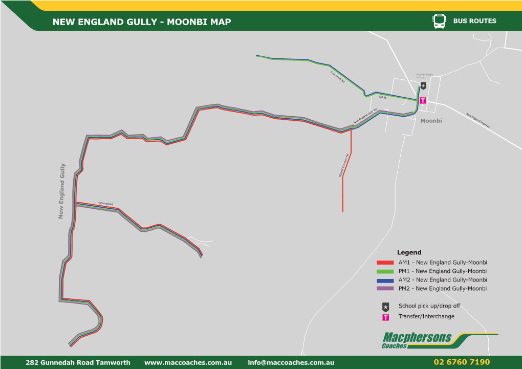 New England Gully - Moonbi Map Bus Routes