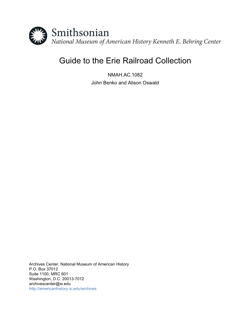 Guide to the Erie Railroad Collection