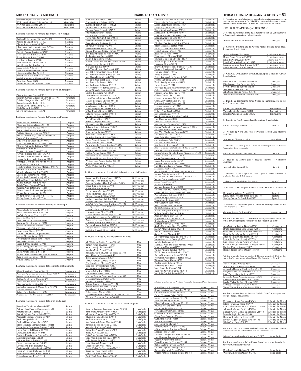 Caderno 1 Diário Do Executivo Terça-Feira, 22 De Agosto De 2017 – 31