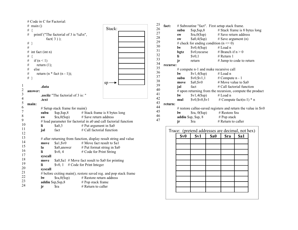 Code in C for Factorial