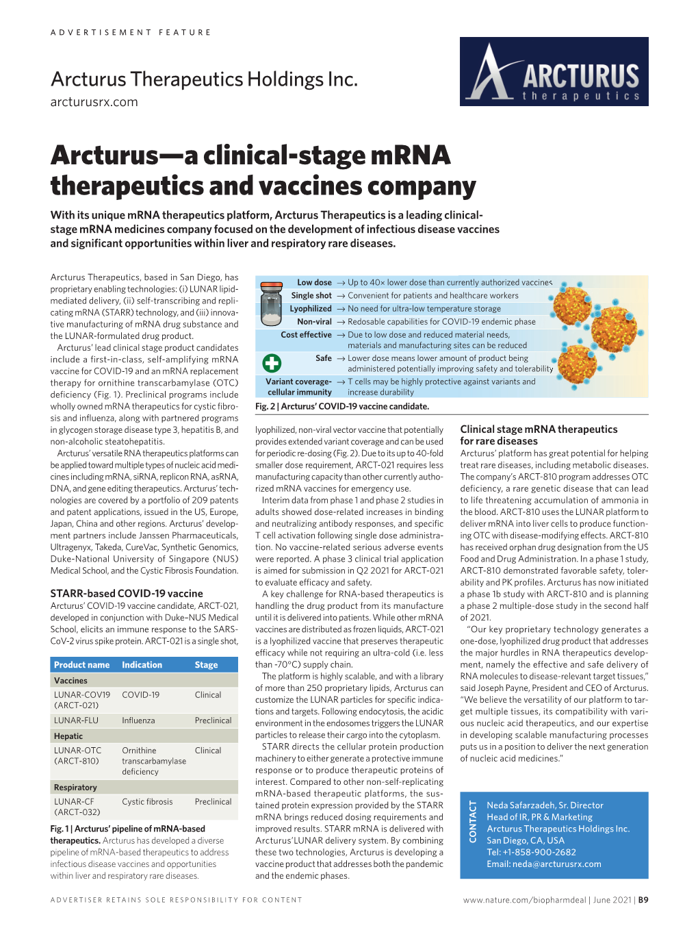 Arcturus—A Clinical-Stage Mrna Therapeutics and Vaccines Company
