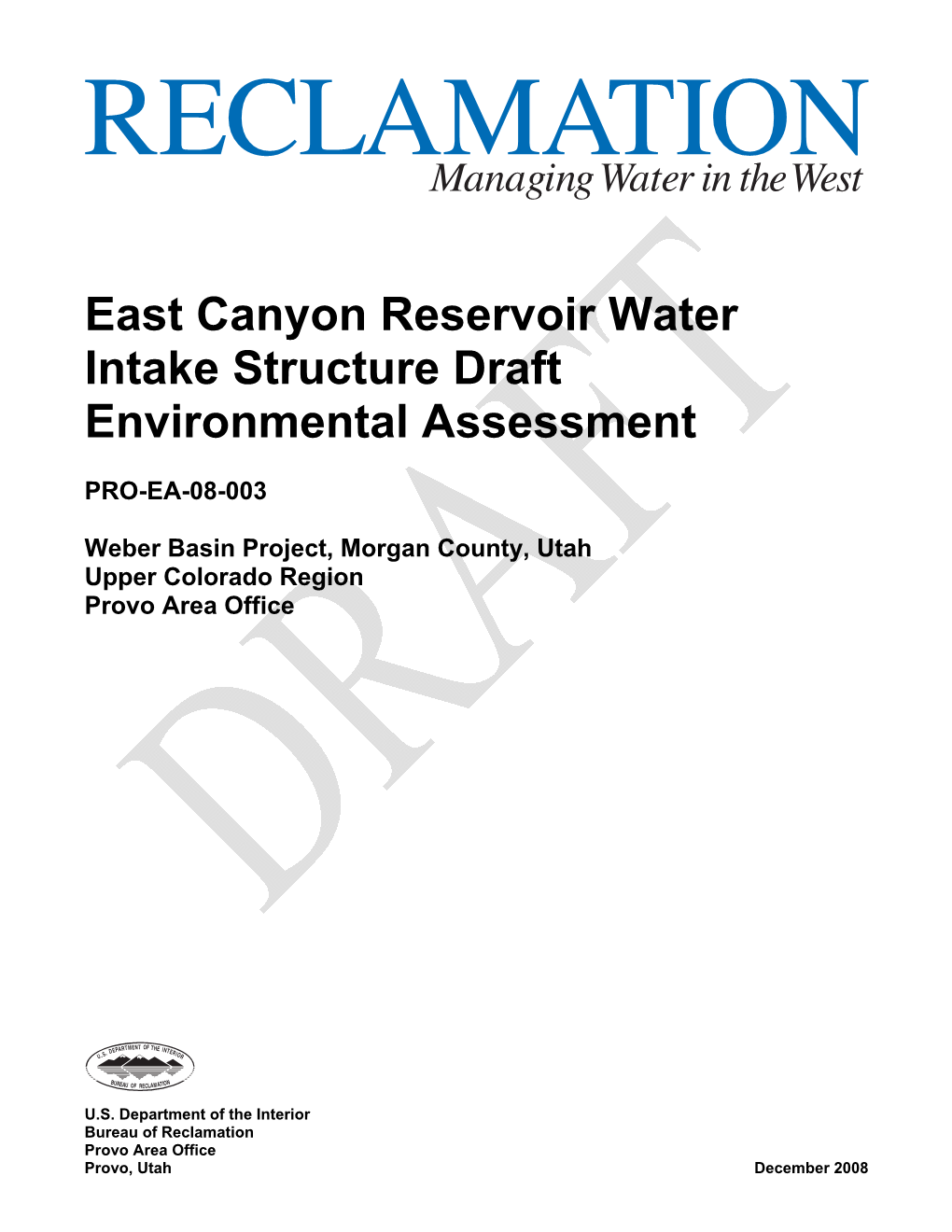 East Canyon Reservoir Water Intake Structure Draft Environmental Assessment