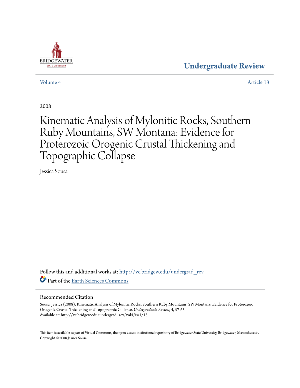 Kinematic Analysis of Mylonitic Rocks, Southern Ruby Mountains