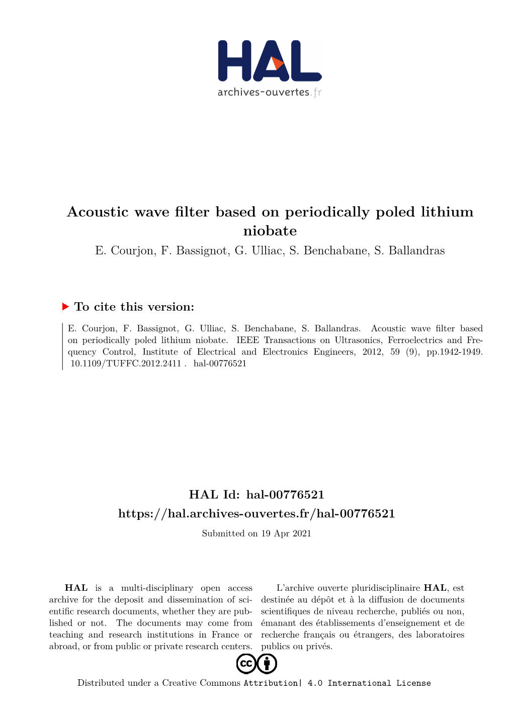 Acoustic Wave Filter Based on Periodically Poled Lithium Niobate E