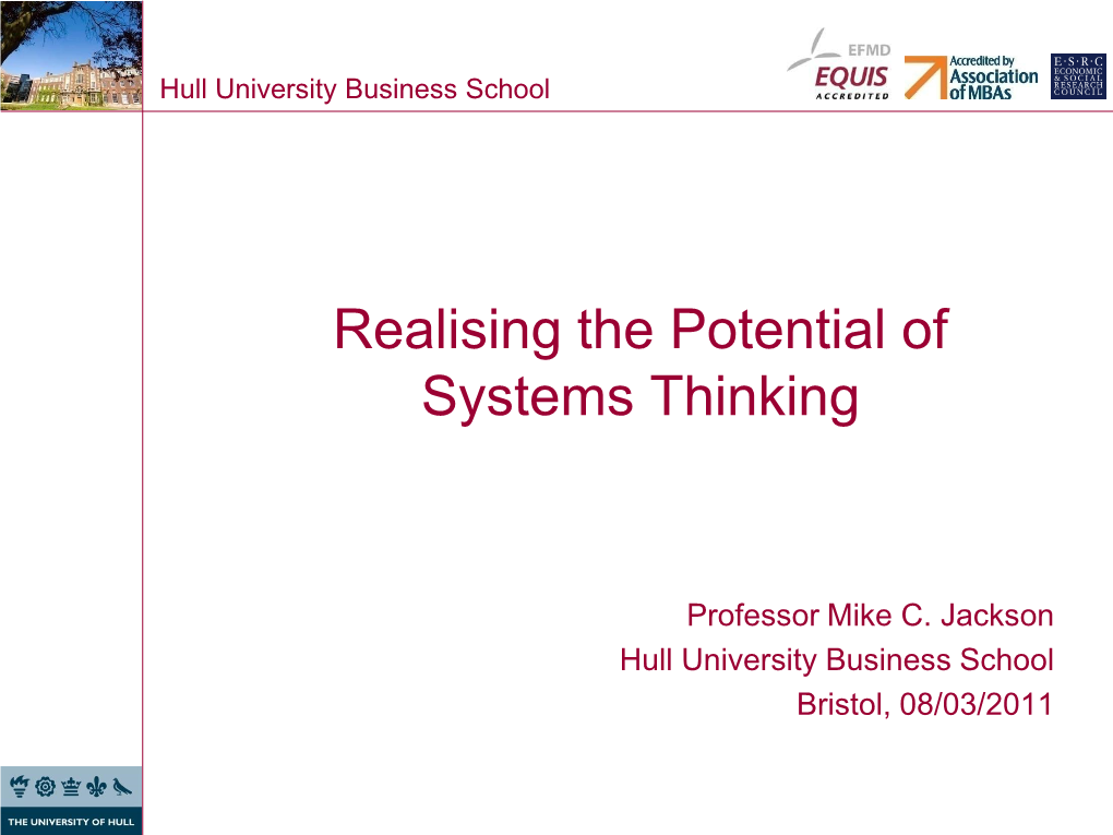 Realising the Potential of Systems Thinking