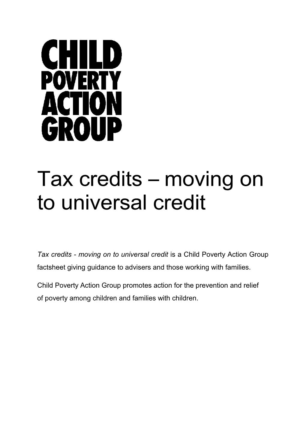 Tax Credits – Moving on to Universal Credit