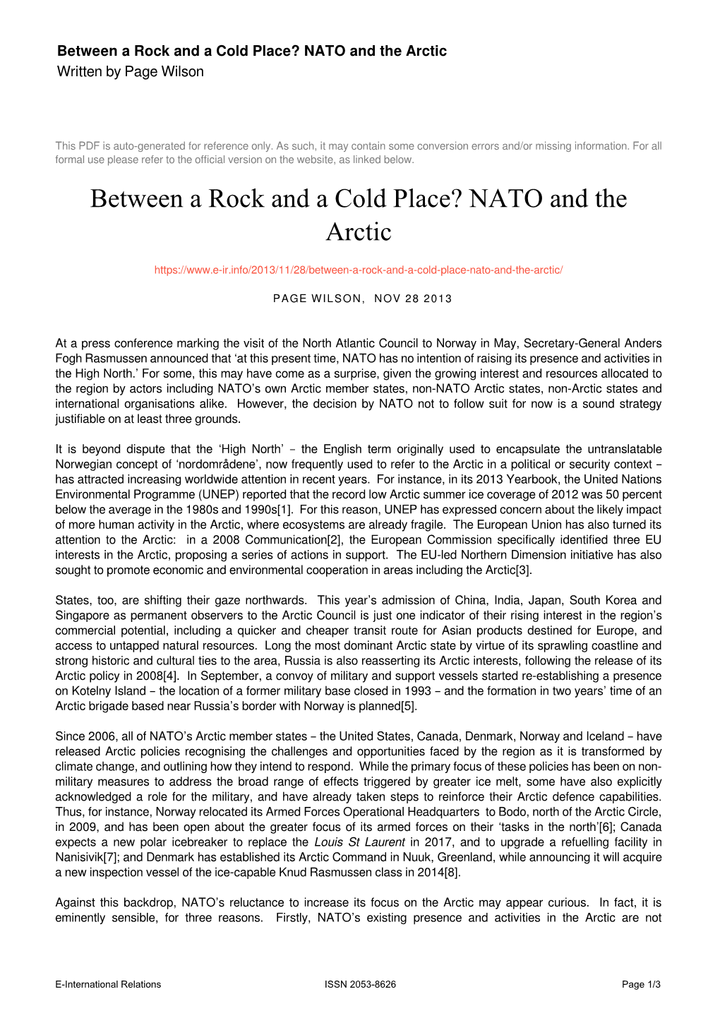 NATO and the Arctic Written by Page Wilson