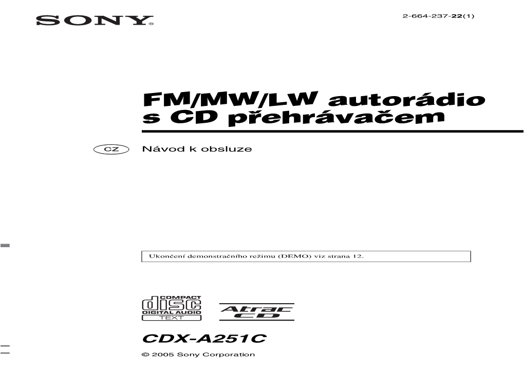 FM/MW/LW Autorádio S CD Přehrávačem