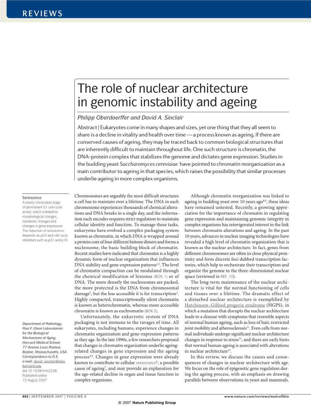 The Role of Nuclear Architecture in Genomic Instability and Ageing