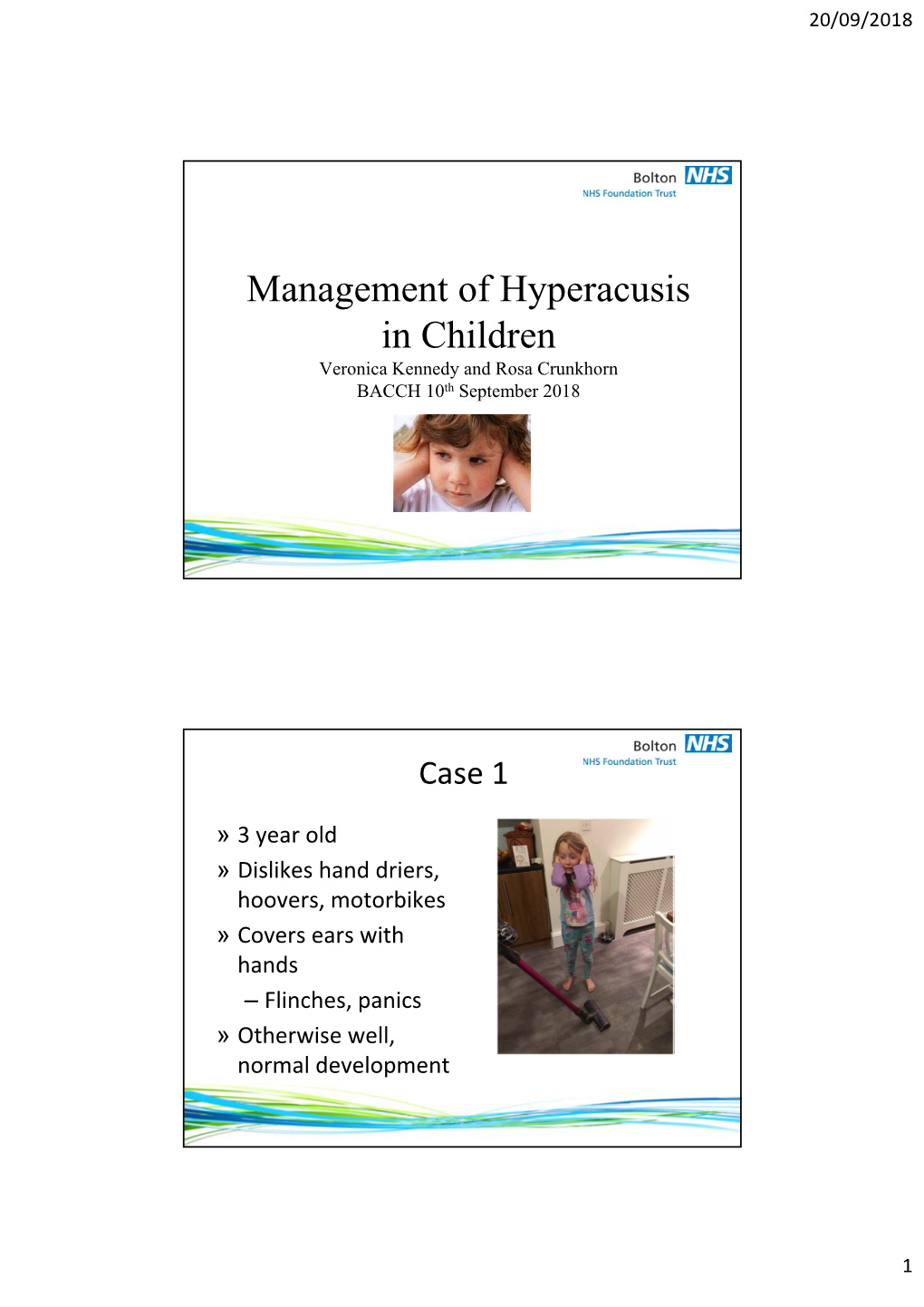 Management of Hyperacusis in Children Veronica Kennedy and Rosa Crunkhorn BACCH 10Th September 2018