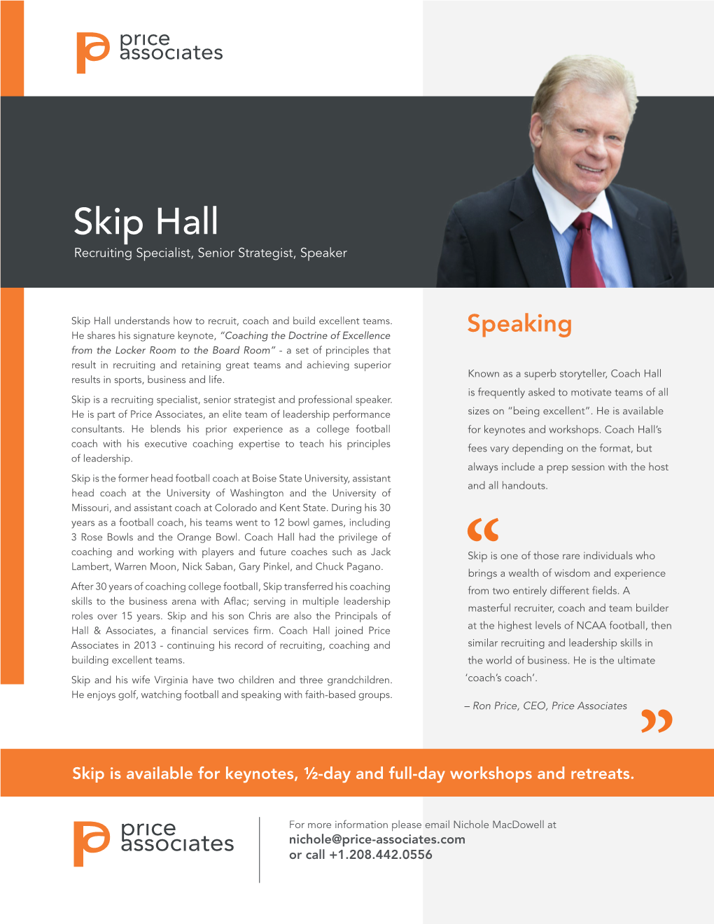Skip Hall Recruiting Specialist, Senior Strategist, Speaker