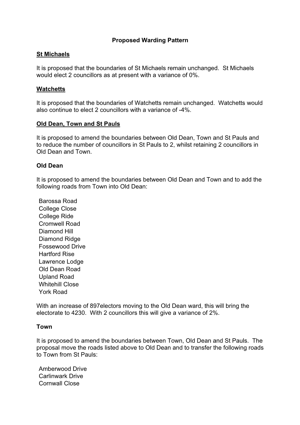 Proposed Warding Pattern St Michaels It Is Proposed That The