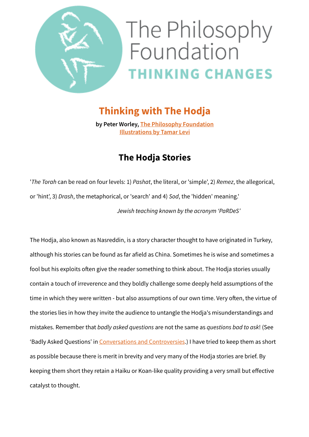 Thinking with the Hodja by Peter Worley, the Philosophy Foundation Illustrations by Tamar Levi