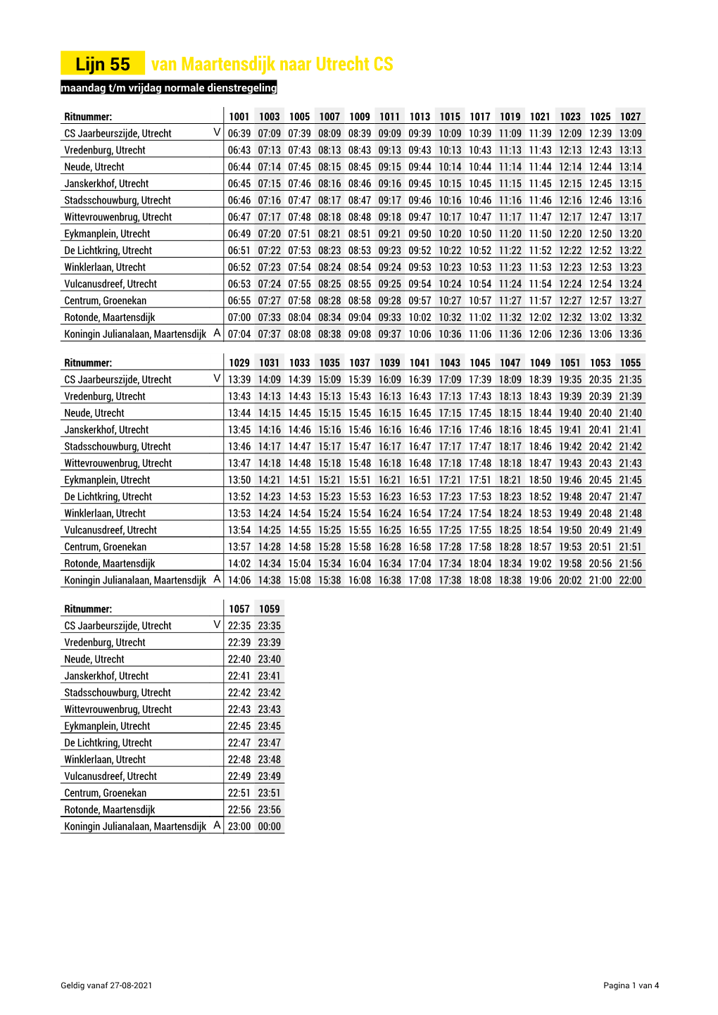 Lijn 55 Van Maartensdijk Naar Utrecht CS Maandag T/M Vrijdag Normale Dienstregeling