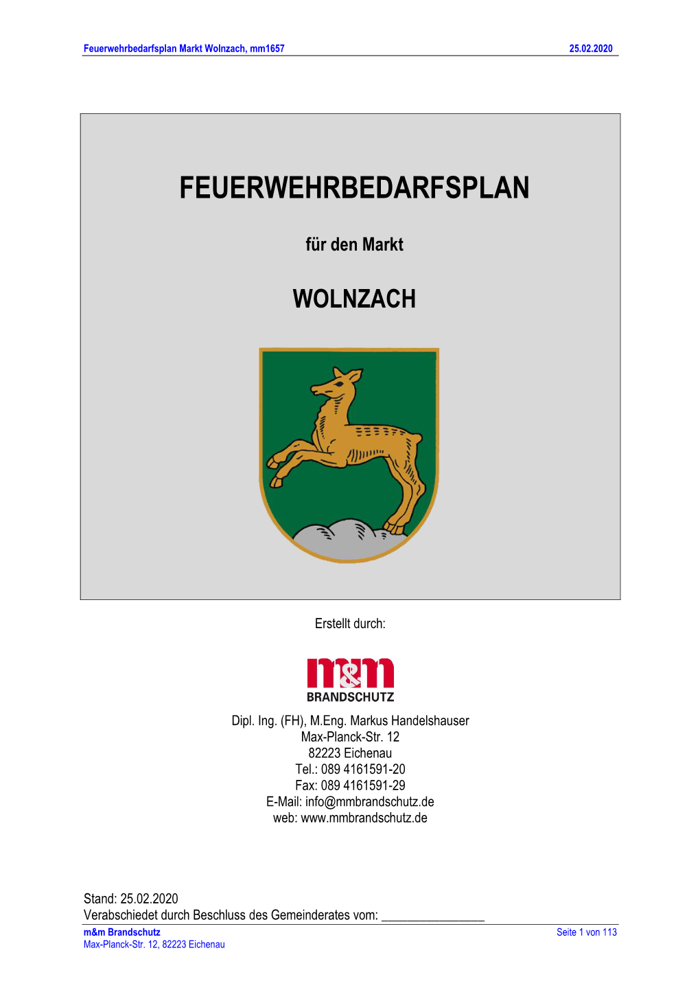 Feuerwehrbedarfsplan Markt Wolnzach, Mm1657 25.02.2020