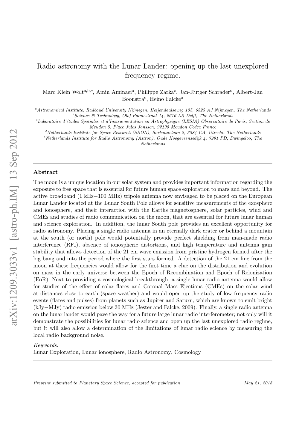 Radio Astronomy with the Lunar Lander: Opening up the Last Unexplored Frequency Regime