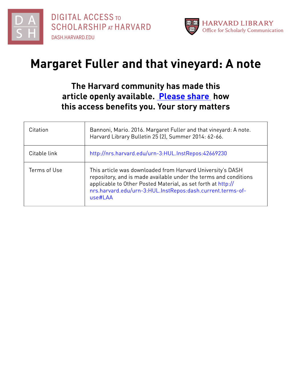 Margaret Fuller and That Vineyard: a Note