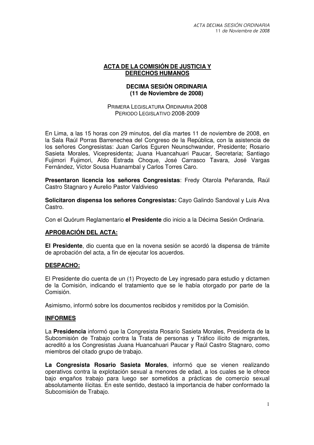 ACTA DECIMA SESIÓN ORDINARIA 11 De Noviembre De 2008
