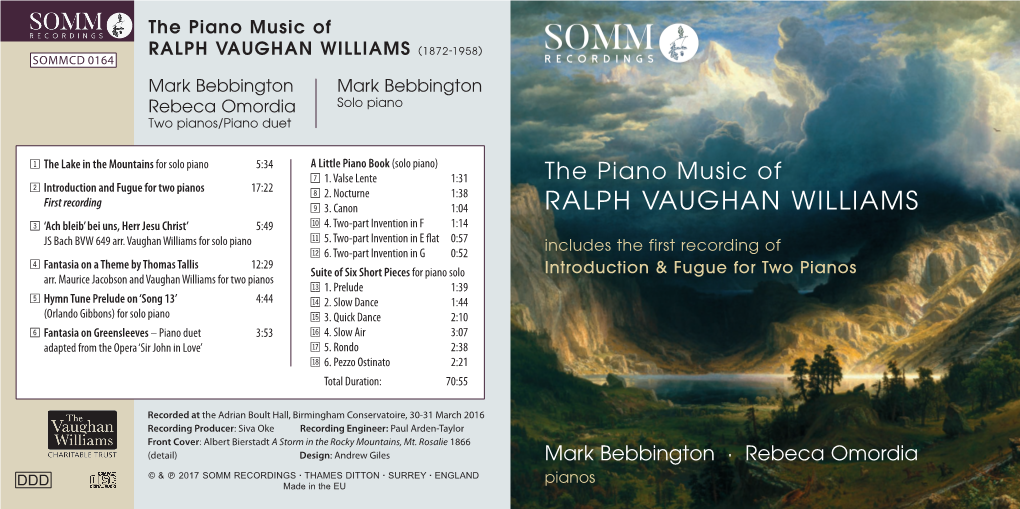 RALPH VAUGHAN WILLIAMS (1872-1958) SOMMCD 0164 Mark Bebbington Mark Bebbington Rebeca Omordia Solo Piano Two Pianos/Piano Duet