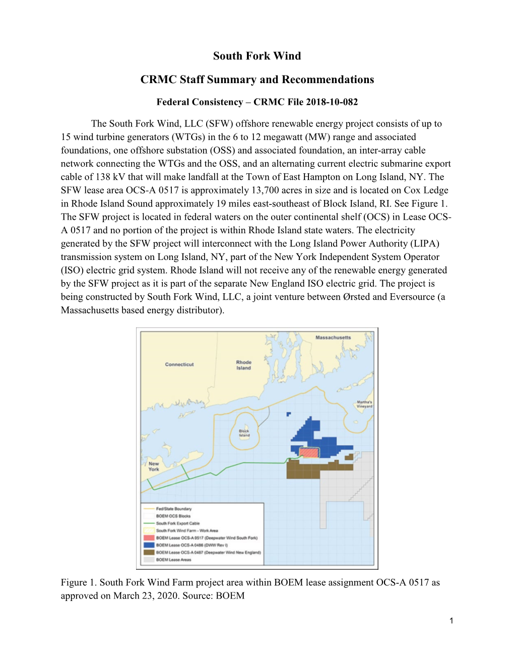 South Fork Wind CRMC Staff Summary and Recommendations