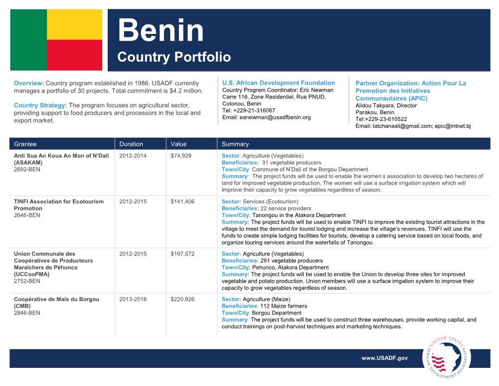 Benin Country Portfolio