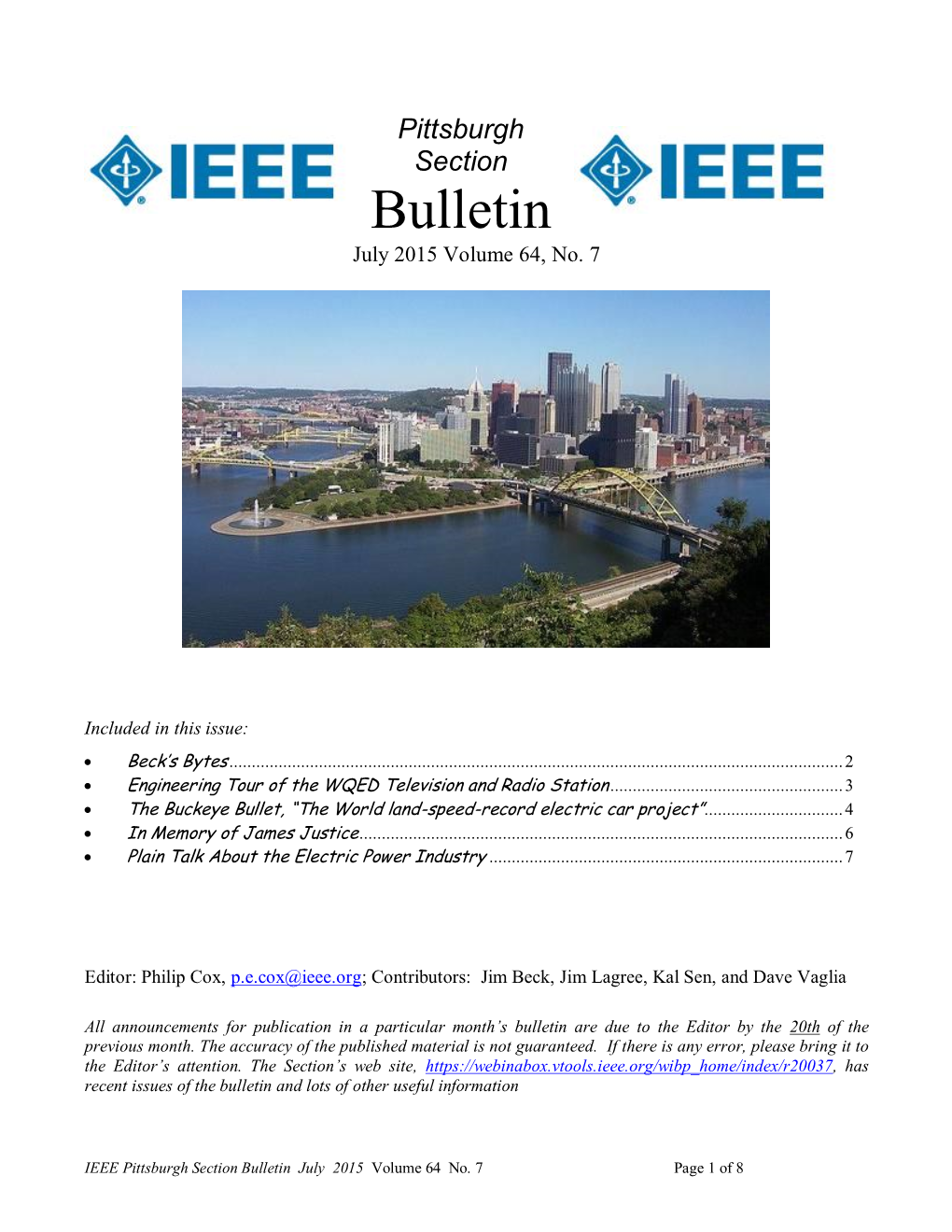 Pittsburgh Section Bulletin July 2015 Volume 64, No