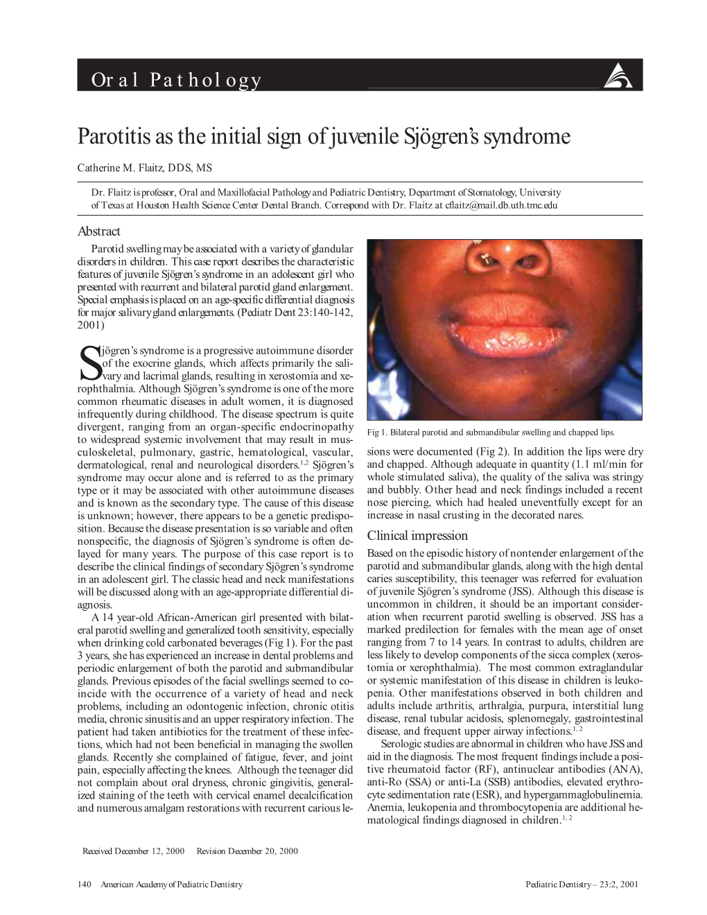 Parotitis As the Initial Sign of Juvenile Sjögren's Syndrome