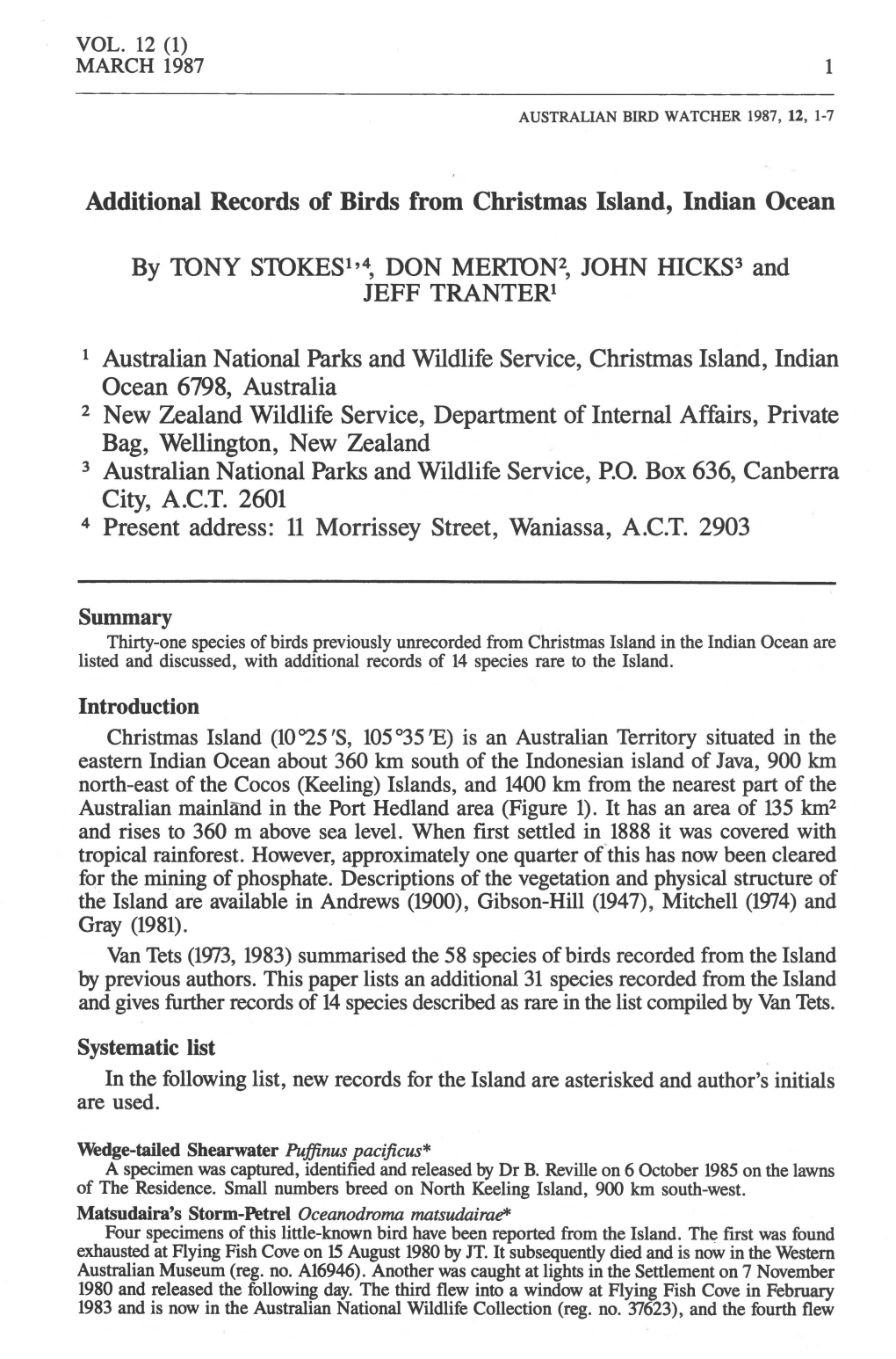 Additional Records of Birds from Christmas Island, Indian Ocean