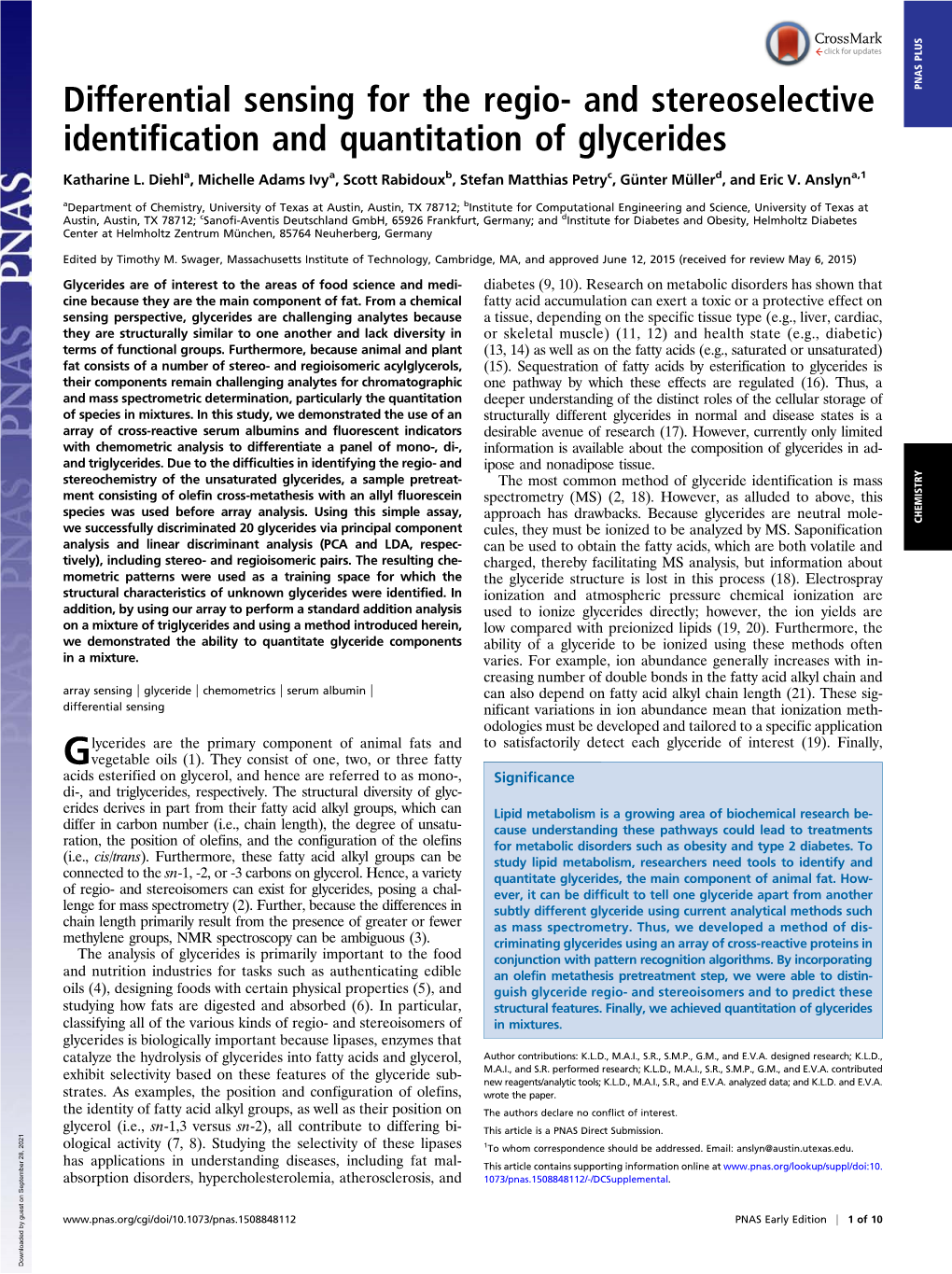 And Stereoselective Identification and Quantitation of Glycerides