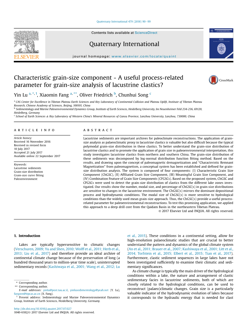 Characteristic Grain-Size Component - a Useful Process-Related Parameter for Grain-Size Analysis of Lacustrine Clastics?