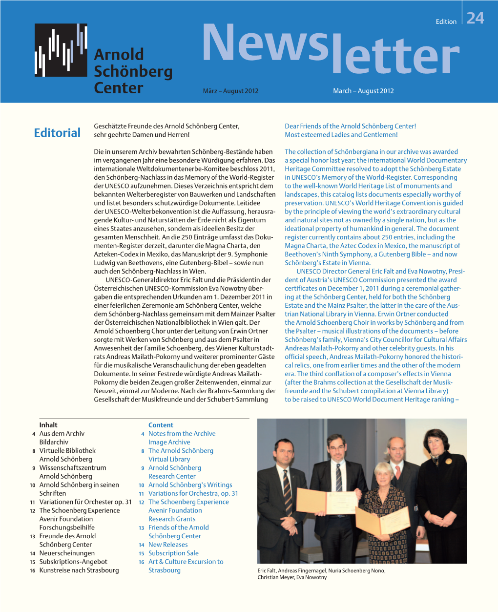 Newsletter März – August 2012 March – August 2012