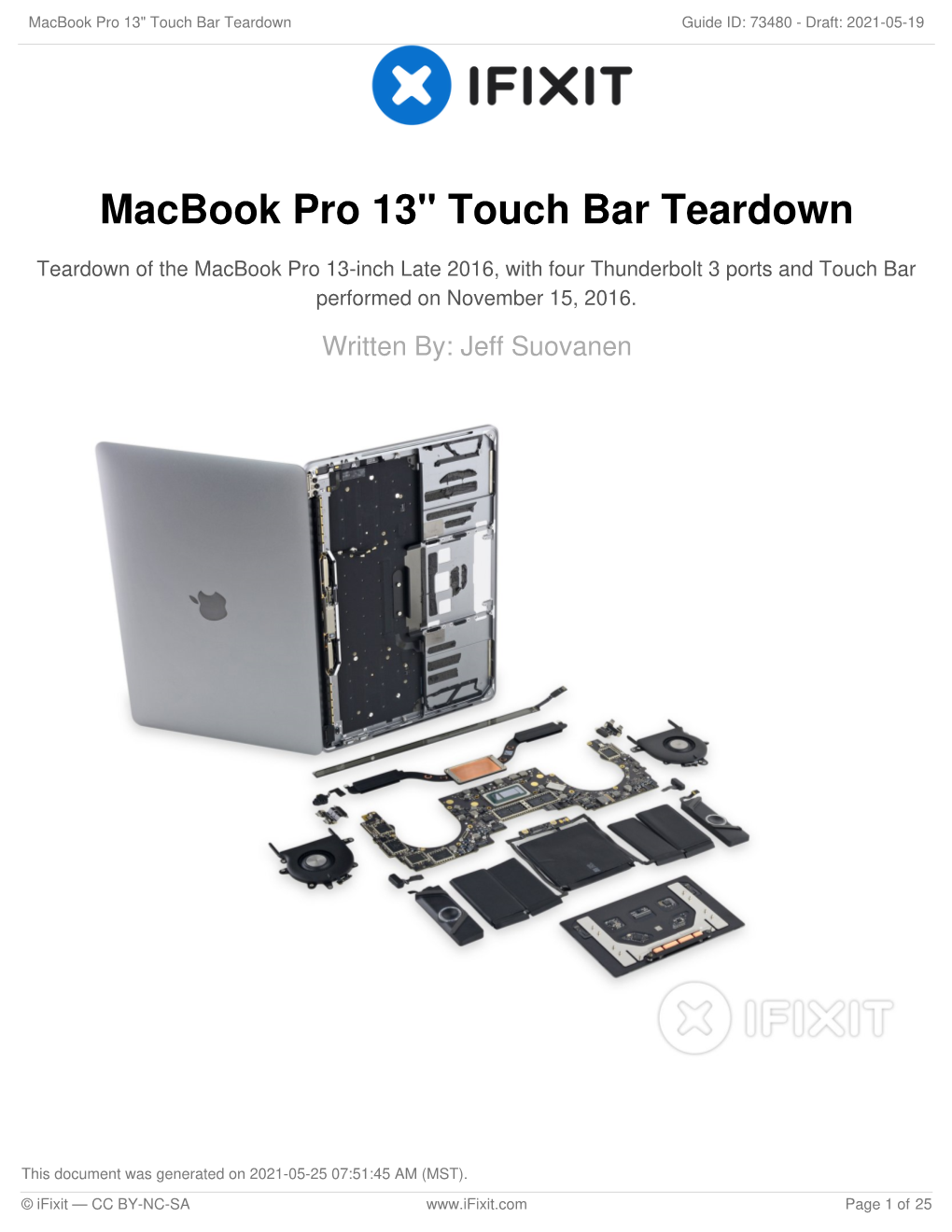 Macbook Pro 13" Touch Bar Teardown Guide ID: 73480 - Draft: 2021-05-19