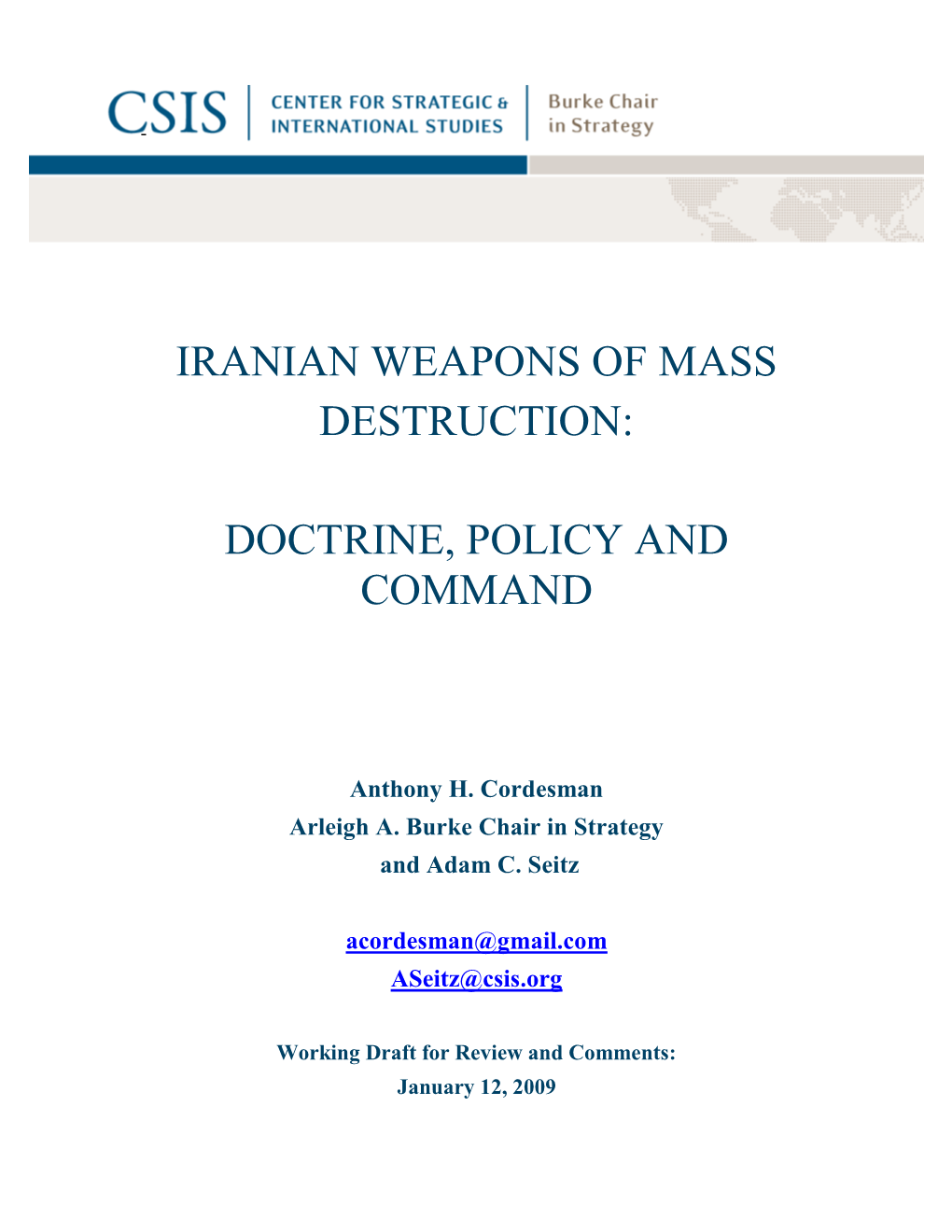 Iranian Weapons of Mass Destruction: Doctrine