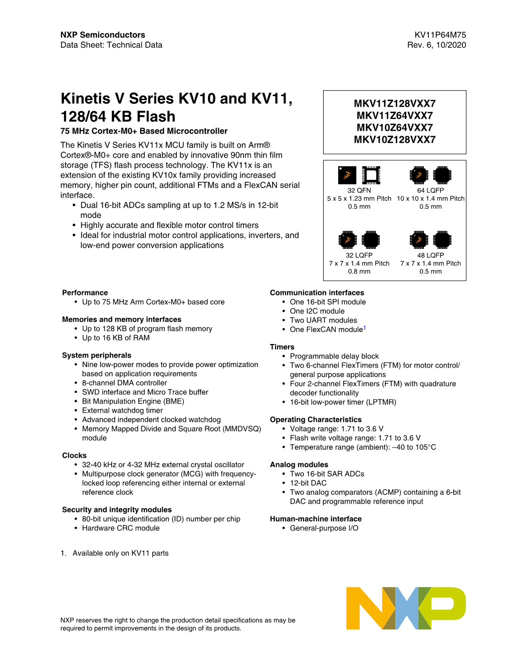 Kinetis V Series KV10 and KV11, 128/64 KB Flash, Rev