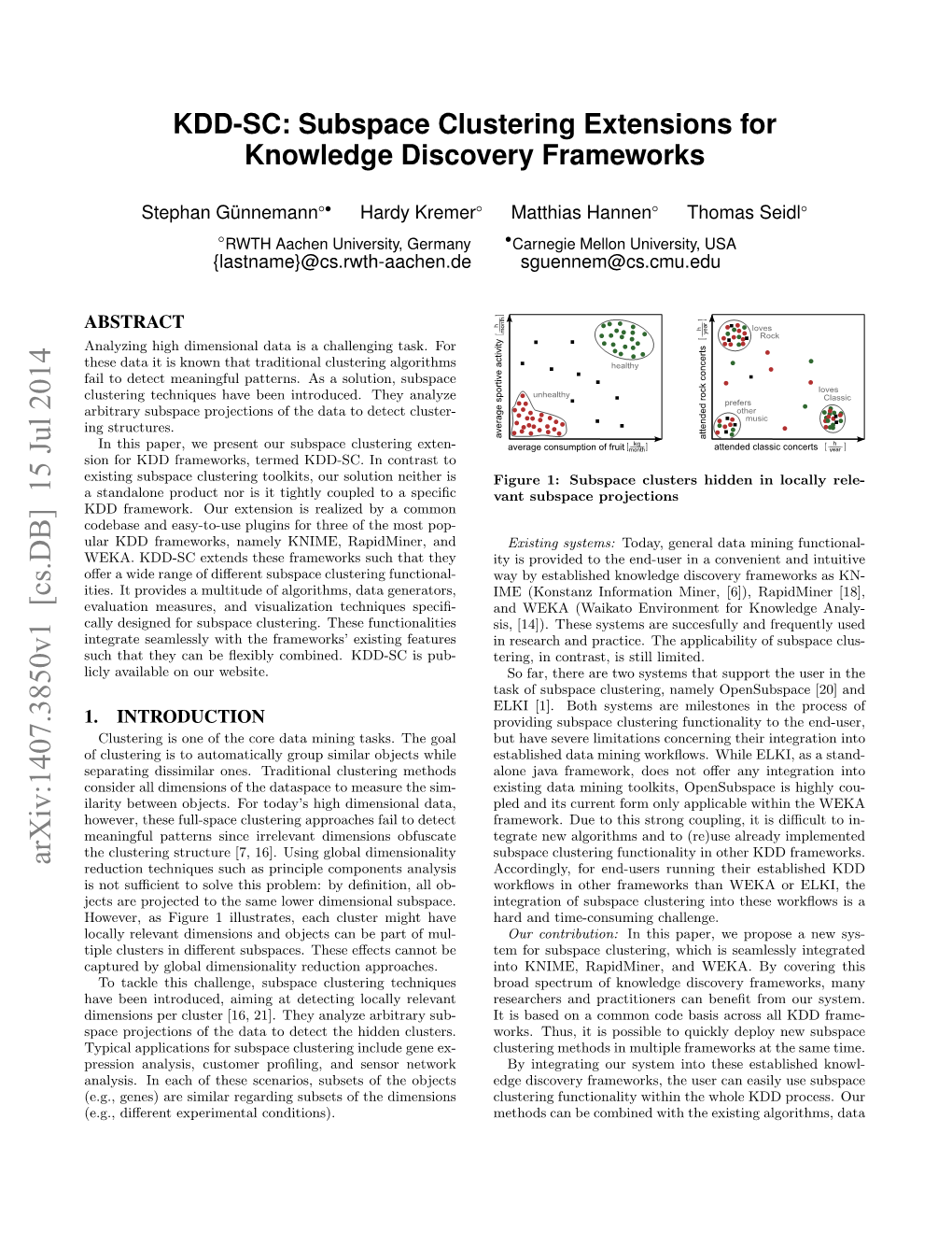 KDD-SC: Subspace Clustering Extensions for Knowledge Discovery Frameworks