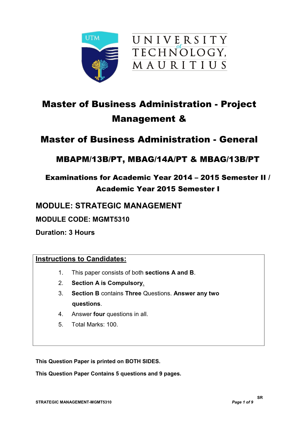 Project Management & Master of Business Administration