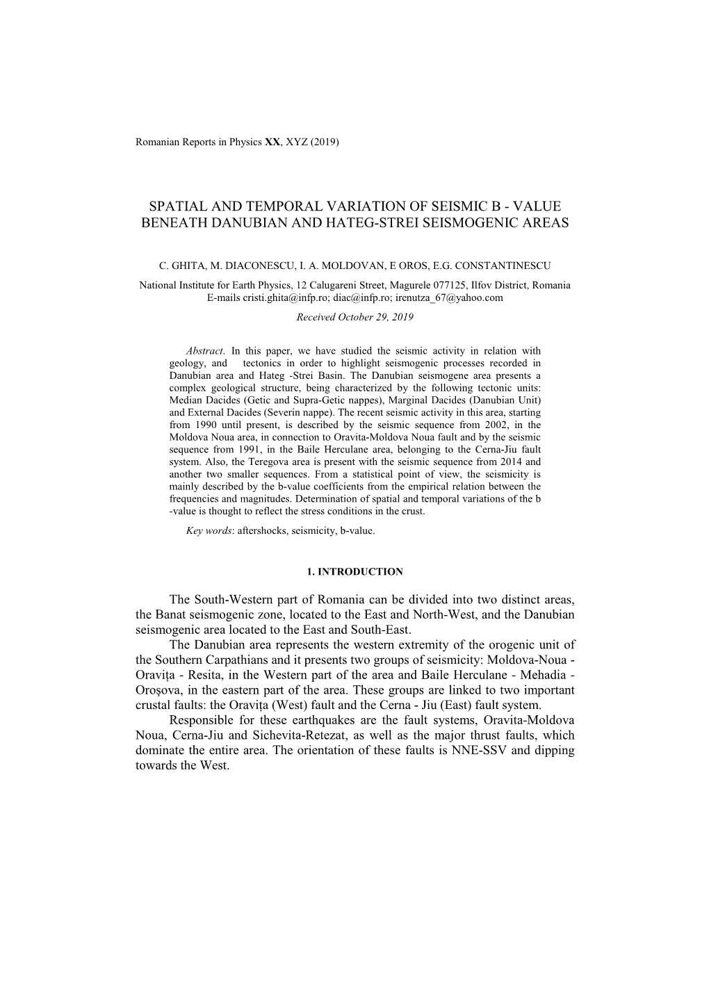 Value Beneath Danubian and Hateg-Strei Seismogenic Areas